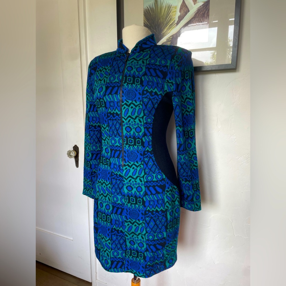 Vintage 80s blue green black dress size 9/10. Brand: All That Jazz